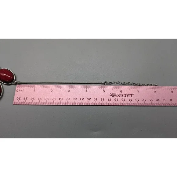 Red Acrylic Necklace Bracelet Set Pendant Silver Tone Chain Adjustable Necklace - Picture 10 of 10